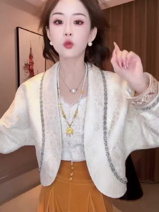 国风女款2025秋冬设计款提花新中式茧型短袍独特超好看显瘦套装 #国风女款 #提花新中式 #新中式穿搭 #新中式外套 #好物推荐🔥
