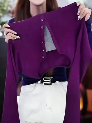 叶子定制半排扣正肩V领长袖袖T恤女早秋款假两件单穿打底上衣 叶子定制半排扣正肩V领长袖袖T恤女早秋款假两件单穿打底上衣#穿出高级感 #显瘦穿搭 #品质女装 #显瘦遮肉 #内搭外穿都好看