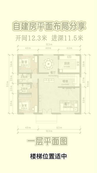 农村自建房,12.3x11.5米户型分享!农村自建房,户型分享!#农村自建房 #自建房设计图 #图纸设计 #自建房图纸设计