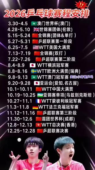 #【2026年乒乓球赛程安排一览,快来围观吧!】