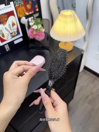 1键清理掉发 伸缩气垫梳头皮按摩梳女干湿两用防静电蓬松顺发梳子#顺发梳