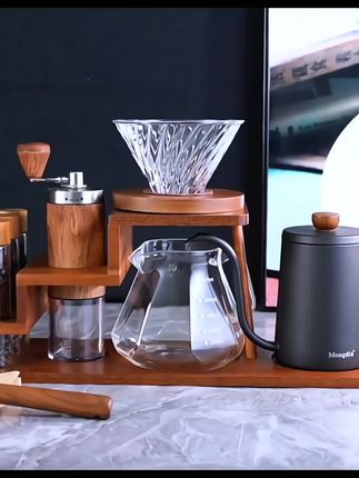 Mongdio手冲咖啡壶壶套装 手磨咖啡机手摇 收纳木架手冲壶 全套咖啡器具备#手冲咖啡壶套装 #全套咖啡设备 #手磨咖啡