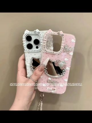#美观手机壳 #漂亮就行 可爱猫咪化妆镜适用iPhone16promax手机壳15pro个性14网红13闪钻#美丽动人 #上档次又漂亮