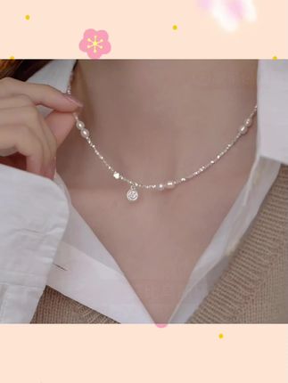 #七夕礼物 碎银笑脸珍珠项链女新款轻奢气质锁骨链银颈链秋冬配毛衣#项链 #锁骨链 #时尚饰品 #小众精致饰品