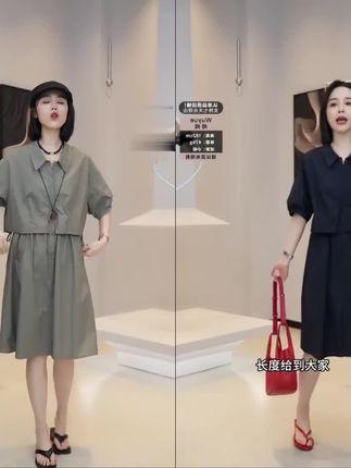 2025夏季新款时尚短袖衬衫连衣裙女设计感收腰显瘦假两件休闲裙子#休闲减龄穿搭 #假俩件#设计感