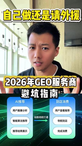 GEO避坑:自己做还是找外援? AI 搜索推荐正成为流量新风口,本地生活 GEO 自己做还是请外援?2026年GEO避坑指南,教你用对方法让 AI 从认识你,到首选你!
#geo优化 #geo怎么做 #本地生活GEO #AI搜索推荐 #实体店获客 @抖音小助手 @抖音创作小助手 @DOU+小课堂