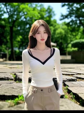 宝子们,这件设计感拉满的V领短款打底衫,2025春天必须人手一件,让你轻松美成焦点💕#2025春装新款 #V领打底衫 #设计感上衣 #短款T恤 #显瘦神器