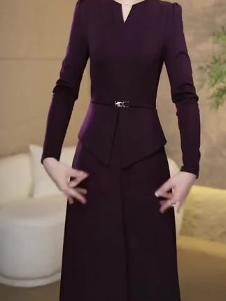 高贵优雅连衣裙女2025秋季新款修身显瘦假两件时尚收腰长裙3074 #连衣裙 #修身连衣裙 #假两件连衣裙 #收腰长裙 #优雅连衣裙