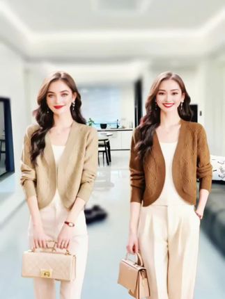 针织开衫女春秋新款高端洋气短款毛衣外套#针织开衫 #小披肩外搭 #短外套 #外搭披肩 #女装 @DOU+小助手
