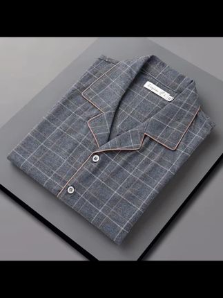 【纯棉】新品春秋季男士长袖纯棉睡衣套装家居服开衫格子款大码宽松#家居服套装 #品质男装 #开衫家居服 #纯棉 #睡衣