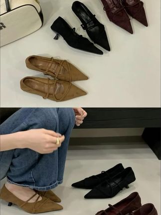 新款气质绒面尖头小低跟高跟鞋时尚百搭复古显瘦通勤单鞋#新款尖头鞋 #高级感穿搭 #脚宽脚胖都可以 #软底软面穿上超舒服 #穿出高级感