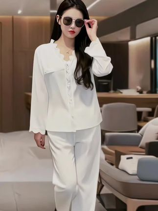 睡衣女士春秋季新款家居服两件套可外出穿#宅家睡衣秀 #家居服套装 #在家也要美美哒 #睡衣家居服 #