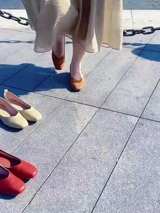 百搭低跟女鞋方网红春夏浅口网红真皮#低跟单鞋女