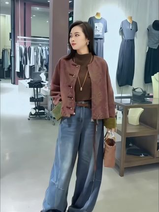 新中式上衣牛仔裤两件套 #国风新时尚 #百搭休闲 #秋季新款 #气质显瘦 #新中式