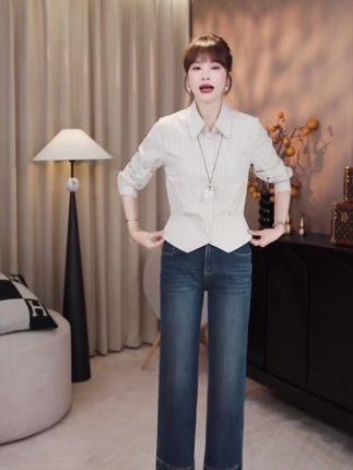 法式气质女士衬衫早秋上衣2025秋季爆款通勤小衫收腰显瘦百搭衬衣#条纹衬衫 #衬衫穿搭 #衬衣穿搭 #高级感穿搭 #穿出高级感