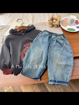 【阿沐家童品】儿童秋装洋气裤子男小童韩系百搭牛仔裤宝宝简约长裤