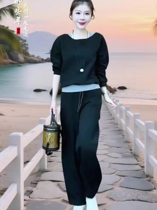 La babite休闲时尚套装秋季新款洋气假两件上衣阔腿裤运动两件套#如果上班都穿流光 #高智风梨形身材穿搭#大赏轻松拿捏慵傭懒 风穿搭#高级感穿搭#谁穿谁美@抖加🔥上热门🔥dou+🔥热点宝