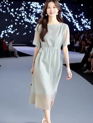 2025夏季新款韩版设计感口袋系带收腰显瘦短袖连衣裙女A字中长裙 #韩版设计感口袋系带收腰显瘦短袖连衣裙##时尚 洋气#精致优雅 #面料柔软舒适透气#谁穿谁好看