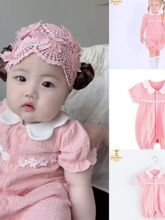宝然婴儿衣服纯棉纱布满月公主外出哈衣爬服女宝宝连体衣秋季3715#爆款热卖中