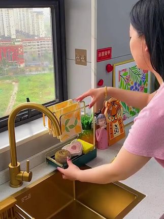 超实用!厨房抹布架壁挂台式两用,沥水收纳一步到位 #厨房收纳神器 #抹布架 #厨房置物架 #两用置物架 #厨房收纳
