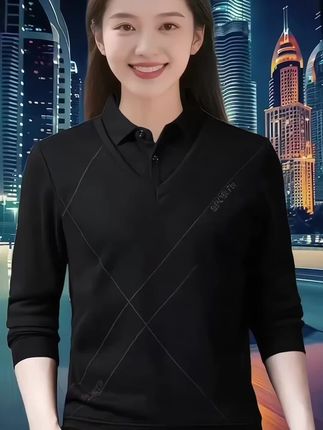 罗蒙高档春秋季男士假两件长袖百搭针织衫休闲时尚毛衣韩版上衣潮#polo衫 #品质男装 #春秋穿搭 #长袖t恤 #高端男装