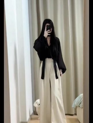 开春ootd穿搭新款又a又飒2025套装黑色上衣阔腿裤裤子两件套#阔腿裤 #阔腿裤女 #阔腿裤推荐 #阔腿裤穿搭 #阔腿裤下的腿