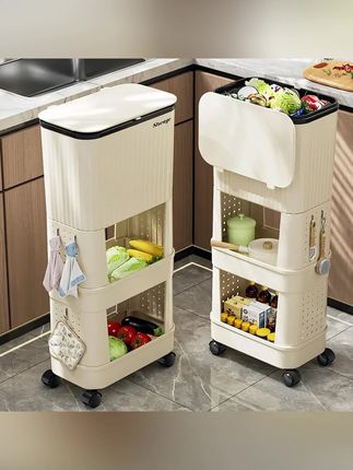 #家居好物推荐 #收纳整理 #居家必备 #置物架 #厨房好物 家用厨房垃圾桶高款多功能免弯腰带盖子置物架厨房垃圾收纳桶