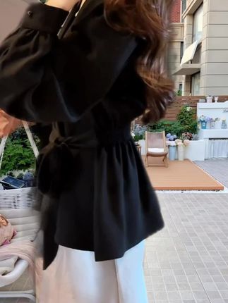 早秋法式优雅气质甜美绑带松紧腰上衣+高腰气质A字半身裙两件套女