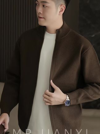 #时髦穿搭 #潮流时尚穿搭 #时尚搭配服装 #男士外套# 半高领针织开衫毛衣