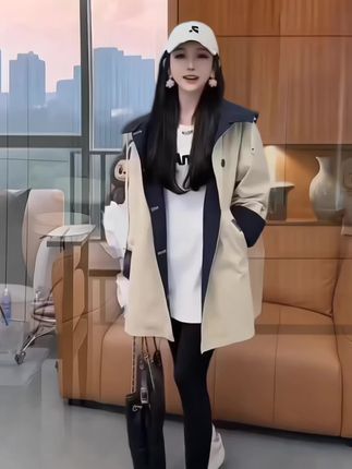高级感两面穿风衣外套女中长款2025秋季新款英 伦风连帽小个子风衣