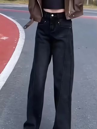 加绒加厚秋季新款直筒牛仔裤,有加绒和不加绒两款#秋季穿搭 #直筒牛仔裤#休闲裤 #高腰牛仔裤 #显高显瘦显腿长