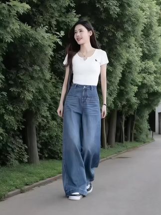 2025夏季新款冰丝阔腿牛仔裤/宽松高腰直筒牛仔裤#阔腿裤 #牛仔裤 #高腰阔腿裤