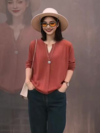 气质春秋休闲长袖针织衫洋气时尚百搭镂空薄款宽松女士#休闲长袖针织衫洋 #上衣穿搭 #简约穿搭 #百搭上衣 #春秋穿搭