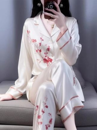 #中国风睡衣 #冰丝睡衣女 #春秋睡衣套装 #外穿睡衣 #新款睡衣 tpvl 中国风印花冰丝睡衣女春秋长袖外穿套装高档 2025 新款爆款女款