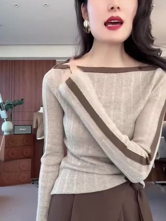 【优雅弧度】秋款上新长袖拼接针织衫LK2506108#秋款上衣 #拼接针织衫 #秋季穿搭 #秋季针织衫 #针织衫穿搭