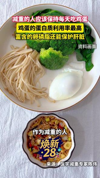 减重的人应该保持每天吃鸡蛋,鸡蛋的蛋白质利用率最高,富含的卵磷脂还能保护肝脏。#焕新28 #身体重启计划 #焕新28身体重启计划