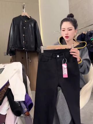 牛仔裤女新款高腰显瘦百搭修身弹力黑白色直筒烟管裤子 #每日分享 #牛仔裤 #高腰显瘦
