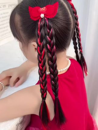 儿童国庆假发头饰女童红色喜庆编发发夹不伤发女孩宝宝#欢度国庆 #儿童头饰 #头饰 #假发马尾 #发夹