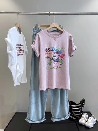 80%棉圆领卡通水果印花贼柔软短袖T恤 #棉 #印花t恤