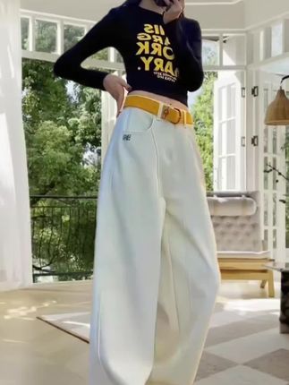 浅色阔腿牛仔裤女士2025早秋新款大码胖mm高腰显瘦美式弯刀 #阔腿裤 #穿搭 #显高显瘦显腿长 #显高显瘦穿搭