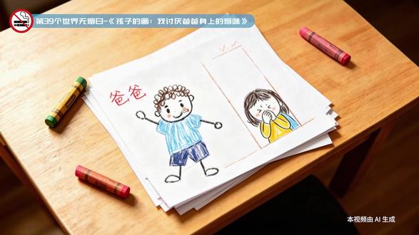 孩子的画:我讨厌爸爸身上的烟味 #世界无烟日 来源:重庆市健康教育所