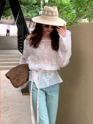 【ALONE SAVOR】龍喜儿 月光裁 优雅一字领纱网轻薄透气上衣#穿出高级感 #早秋穿搭 #自留 #每日分享