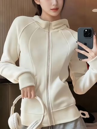 #双面奥利绒外套女款秋冬加厚连帽卫衣修身显瘦运动瑜伽摇粒绒上衣#时髦穿搭 #简约穿搭 #辣妹穿搭大赏