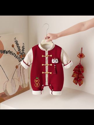 婴儿冬装新款夹棉中国风唐装连体衣宝宝秋冬加绒周岁满月抓周礼服 #高品质童装 #母婴好物 #连体衣 #童装搭配 #每日童装穿搭分享