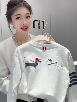 【升级纯棉面料】TB鸳鸯刺绣腊肠狗纯棉长袖春款圆领新品T恤#谁穿谁好看 #面料柔软舒适 #超便宜超划算 #秋季穿搭 #秋季上新