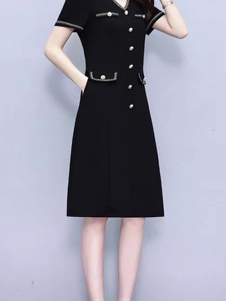 广州十三行连衣裙2025新款爆款夏季大码女装气质显瘦时尚黑色裙子