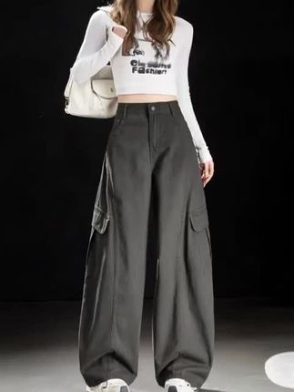 #百搭阔牛仔腿裤 #工装裤 #弯刀裤 #酷女孩穿搭 #太好看了