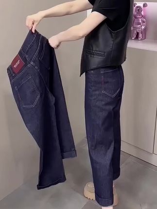 复古直筒牛仔裤女2025秋季新款大码梨形身材高腰显瘦九分烟管裤子#牛仔裤 #牛仔裤搭配 #牛仔裤天花板 #穿出自己的风格 #穿出高级感