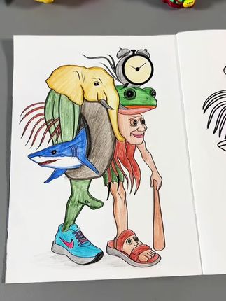描摹本,绘画本,AI山海经外国山海经tungtungsahur木棍人填色画本穿鞋鲨鱼儿童益智临摹