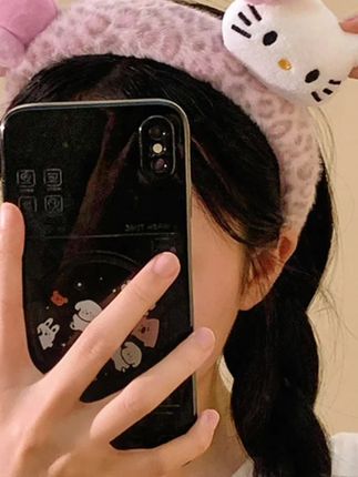 #粉色豹纹Kitty蝴蝶结毛绒发箍女可爱百搭头箍洗脸发卡高颅顶头饰,